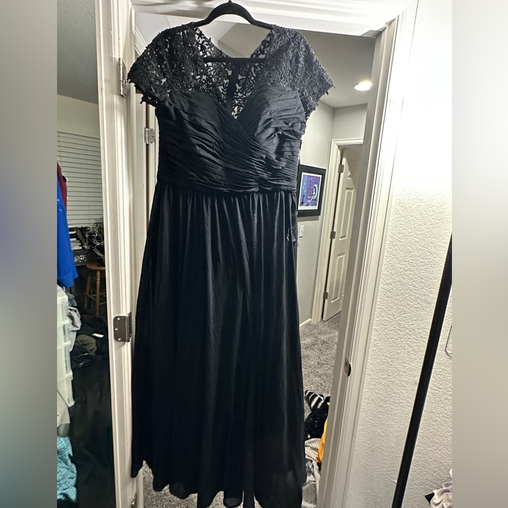 NWT La Femme Black Lace Maxi Dress